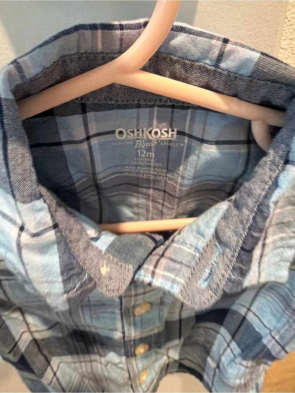 OshKosh B'gosh Light and Navy Blue Plaid Button-Down Shirt